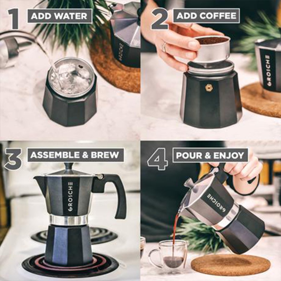 Grosche Milano Stovetop Espresso 9-Cup Moka Pot Coffee Maker, Silver